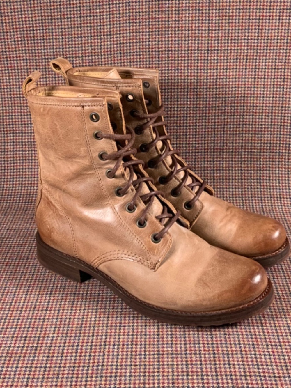 Women's FRYE Veronica Combat Boot Size 7.5 Redwood Brown Leather Lace Up - Picture 3 of 11
